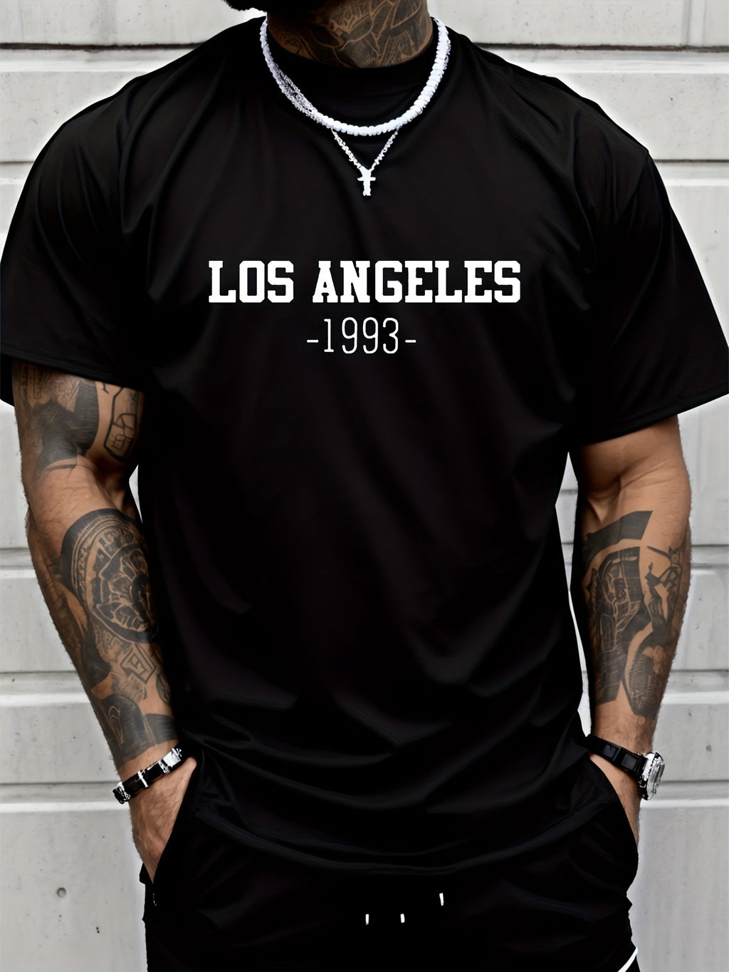 Los Angeles Graphic Men's Short Sleeved T-shirt, Comfortable Stretch Fashionable Summer T-shirt, Casual Daily Style Fashionable Clothing