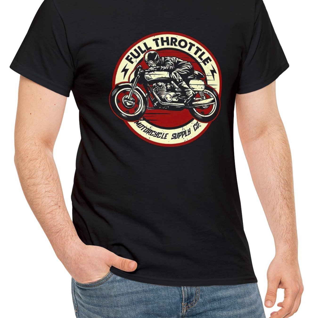 Summer Street Style Elastic Round Neck T-shirt, Comfortable T-shirt With Bicycle Pattern Printed, Men's Casual Style