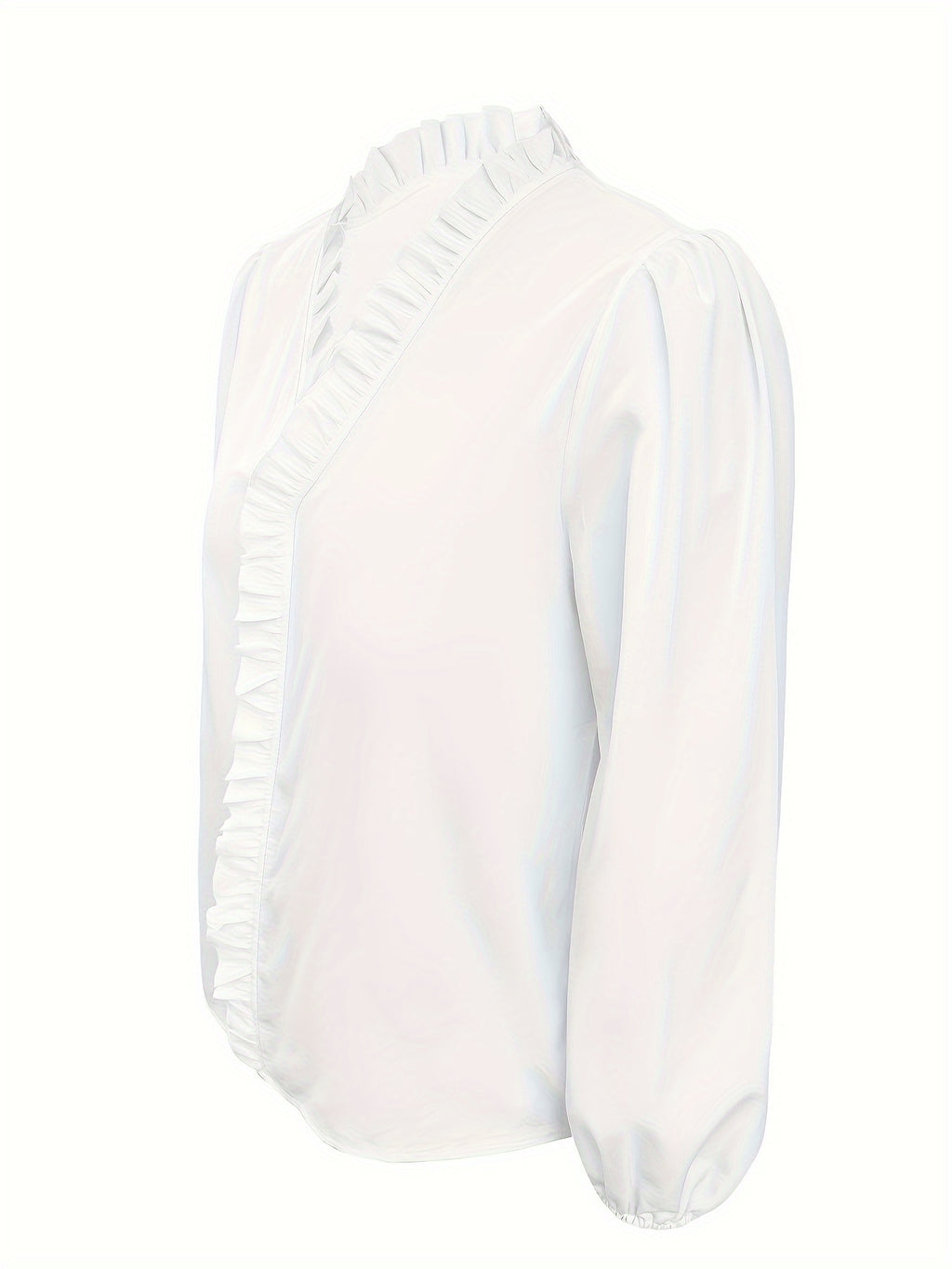 Pure Color Ruffle Hemline Shirt, Casual V-neck Long Sleeve Shirt.