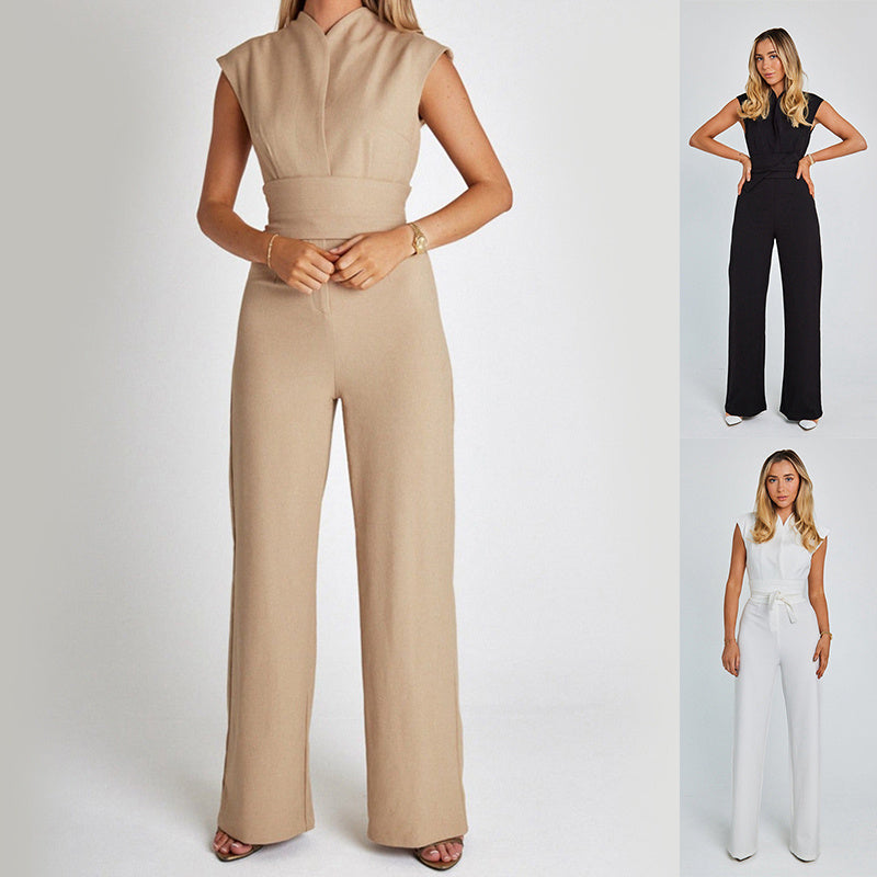 Ladies V-neck Casual Wide Leg Long
