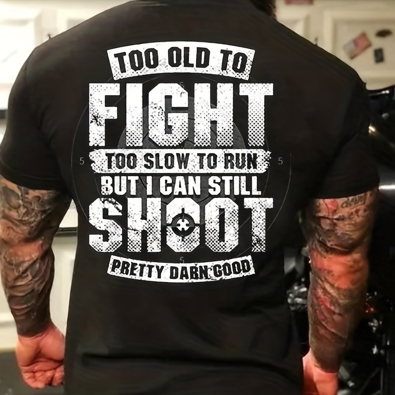 Large Size Men's Combat Shooting Pattern Printed T-shirt, Summer Fashionable Short Sleeved T-shirt, Suitable For Tall And Sturdy Men