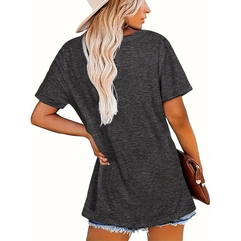 Women's Round Neck Short Sleeve T-Shirt Cow Letter Print Breathable Casual Summer Top