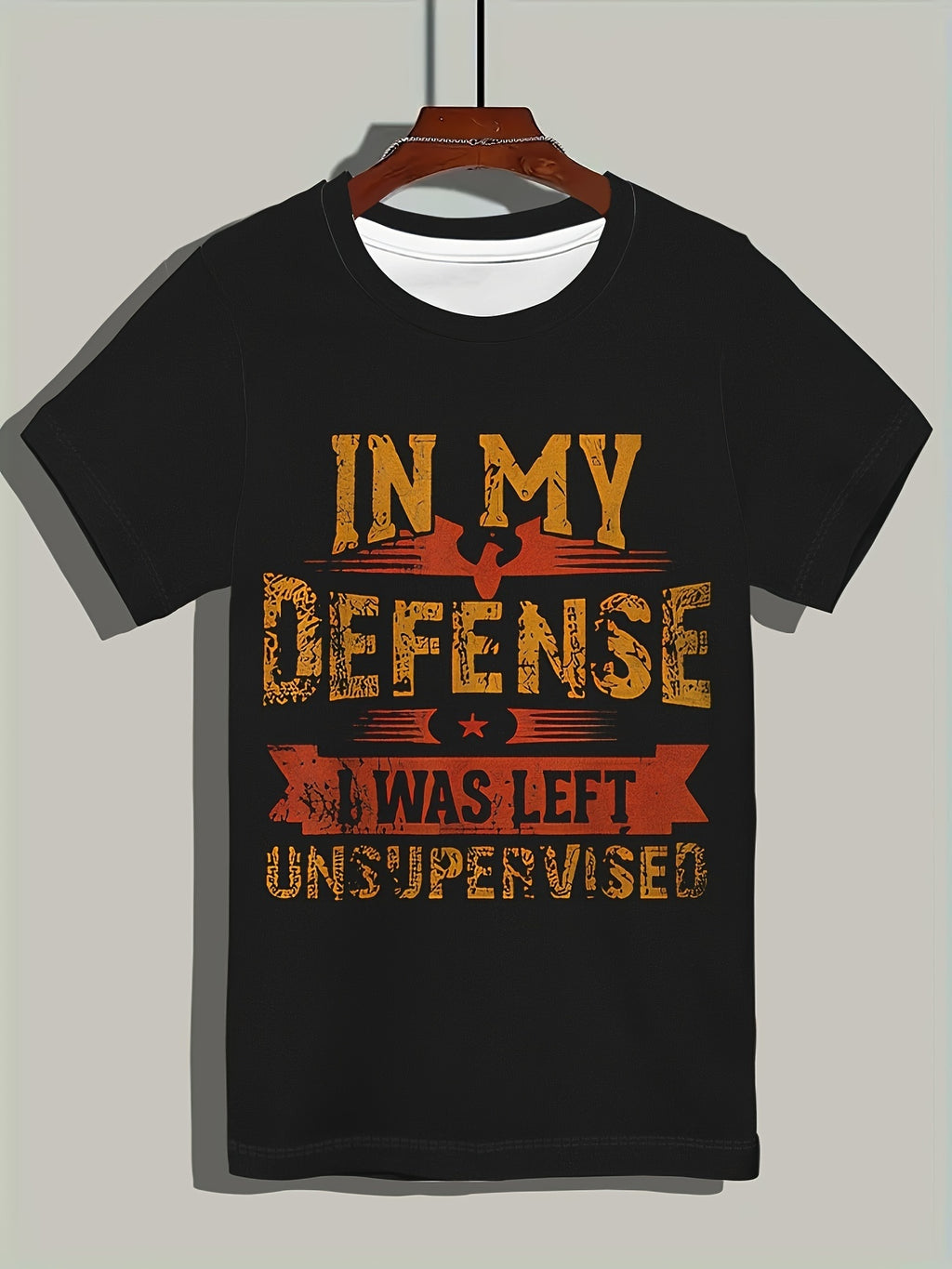 Men's IN MY DEFENSE I WAS UNSUPERVISED Graphic Printed T-shirt, Short Sleeved Round Neck T-shirt, Summer Outdoor Men's Clothing