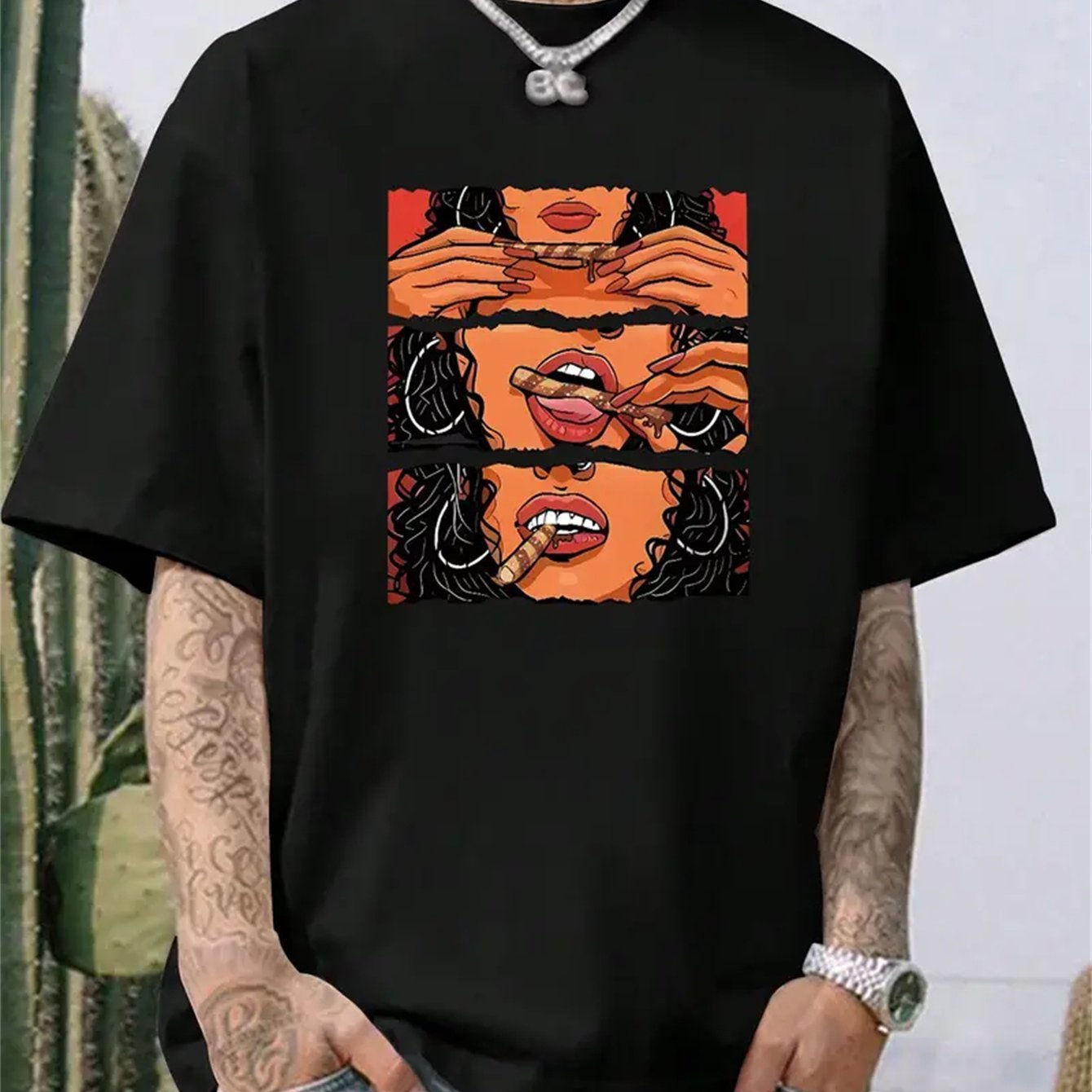Men's Creative Top, Casual Short Sleeved Round Neck T-shirt, Summer Outdoor Casual Suit