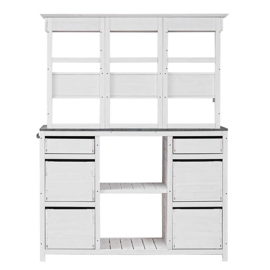 TOPMAX Garden Potting Bench Table - Rustic Design with Multiple Drawers