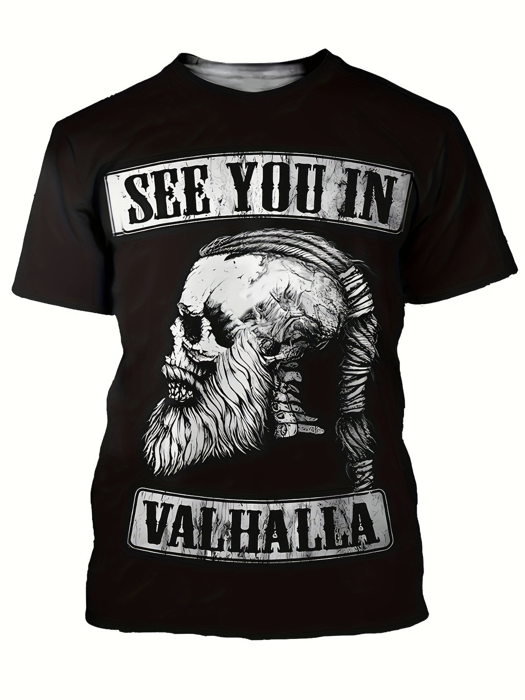 Skull And Alphanumeric Print Men's Cool Short Sleeved Round Neck T-shirt, Summer Outdoor