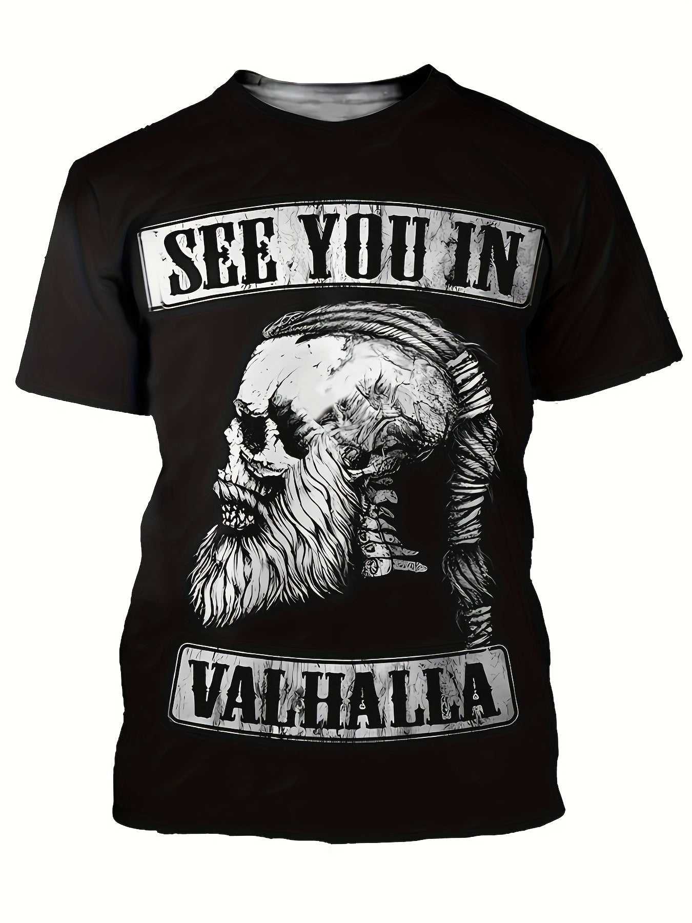 Skull And Alphanumeric Print Men's Cool Short Sleeved Round Neck T-shirt, Summer Outdoor