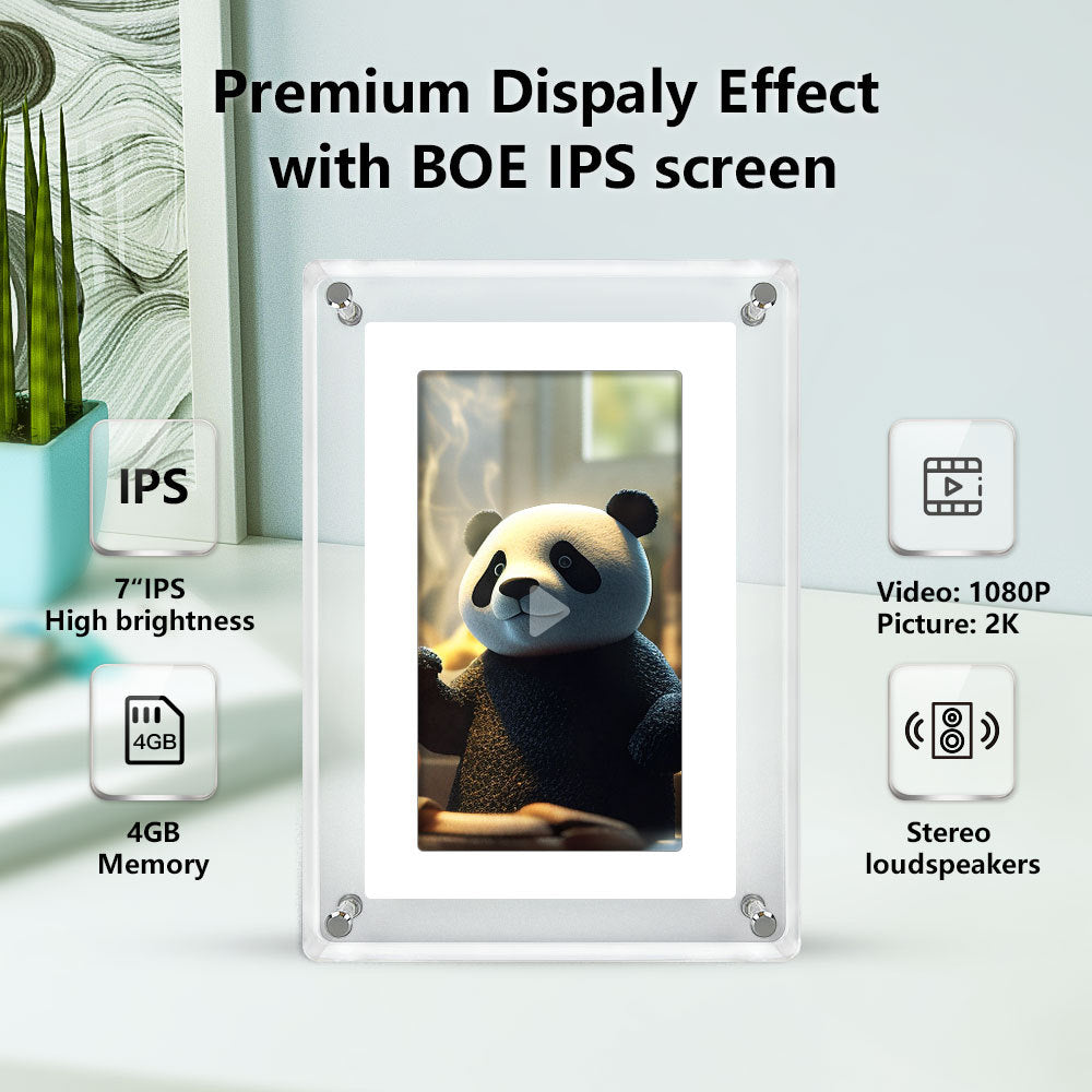 7 Inch WiFi Digital Photo Frame - 4GB IPS Acrylic Display