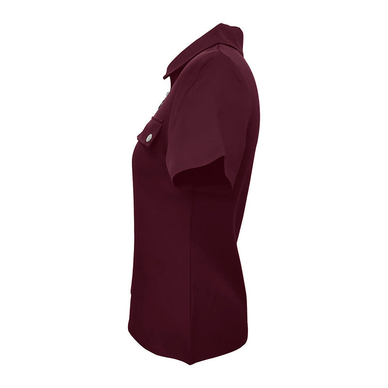 Women's Zipper Polo Shirts Short Sleeve Summer Collared Down T Shirts Top Casual Loose Fit Blouses