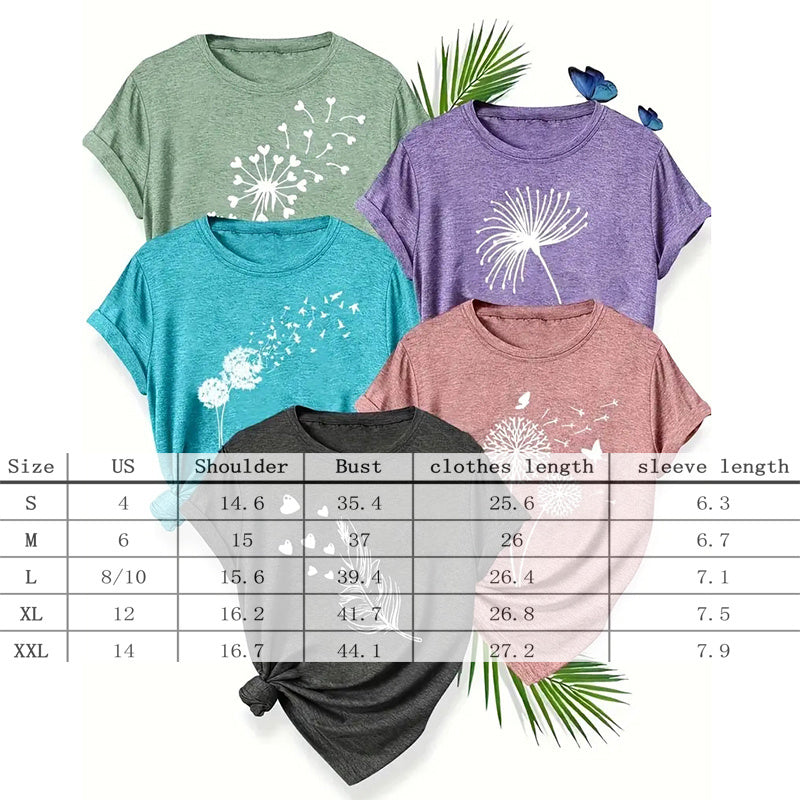5 Pack Women's Round Neck Short Sleeve Tops - Floral Print Summer Casual Tee Set