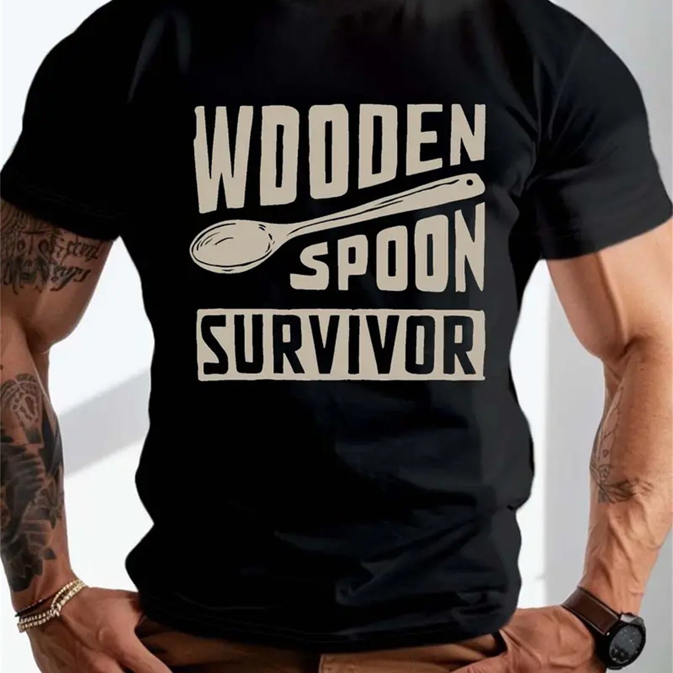 Extra Large Men's Letter Pattern Printed T-shirt - Soft Round Neck, Comfortable Fit, Slightly Elastic Knitted Fabric, Suitable Casual Summer T-shirt