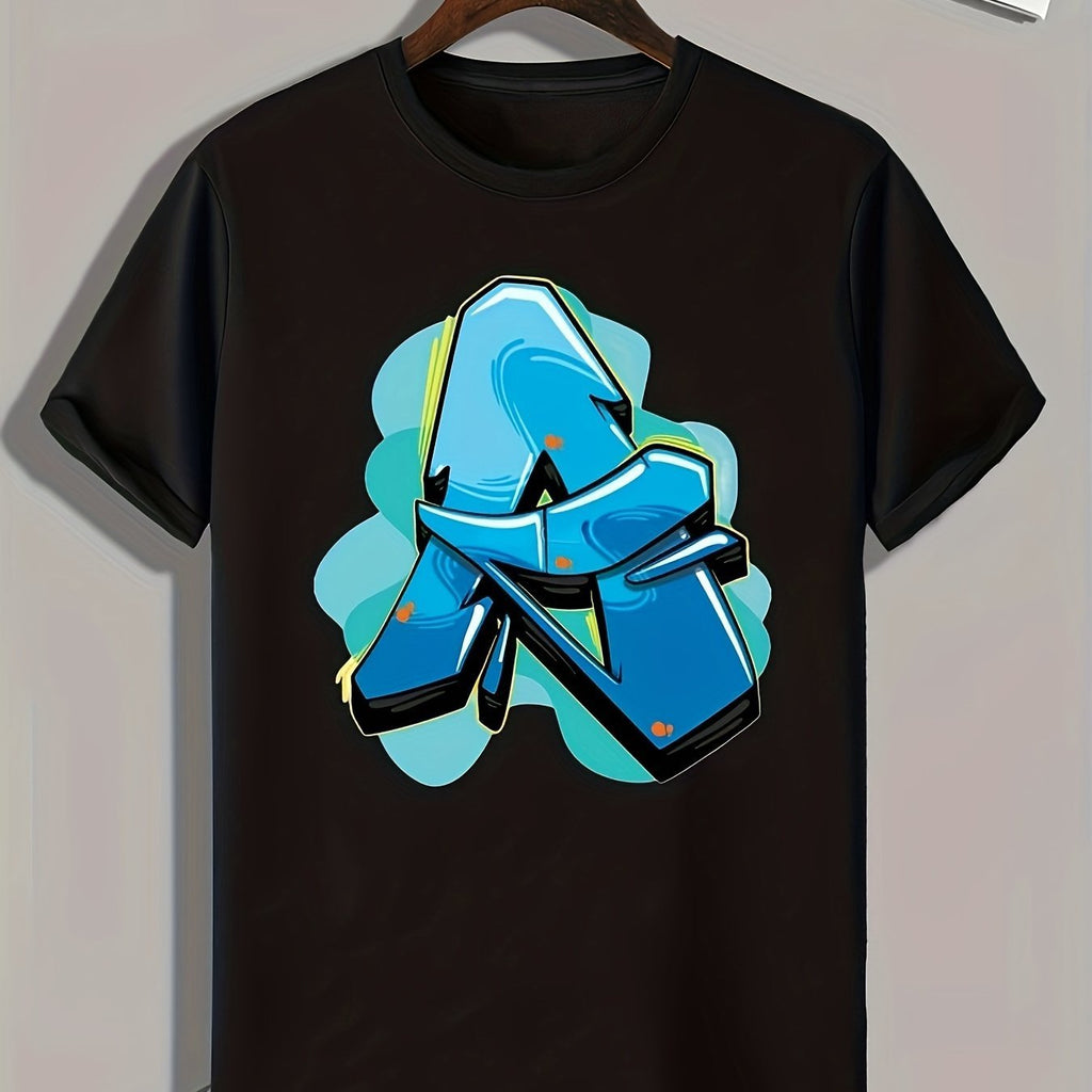 Abstract Letter A Print, Men's Pattern T-shirt, Summer Casual Comfortable T-shirt, Men's Clothing