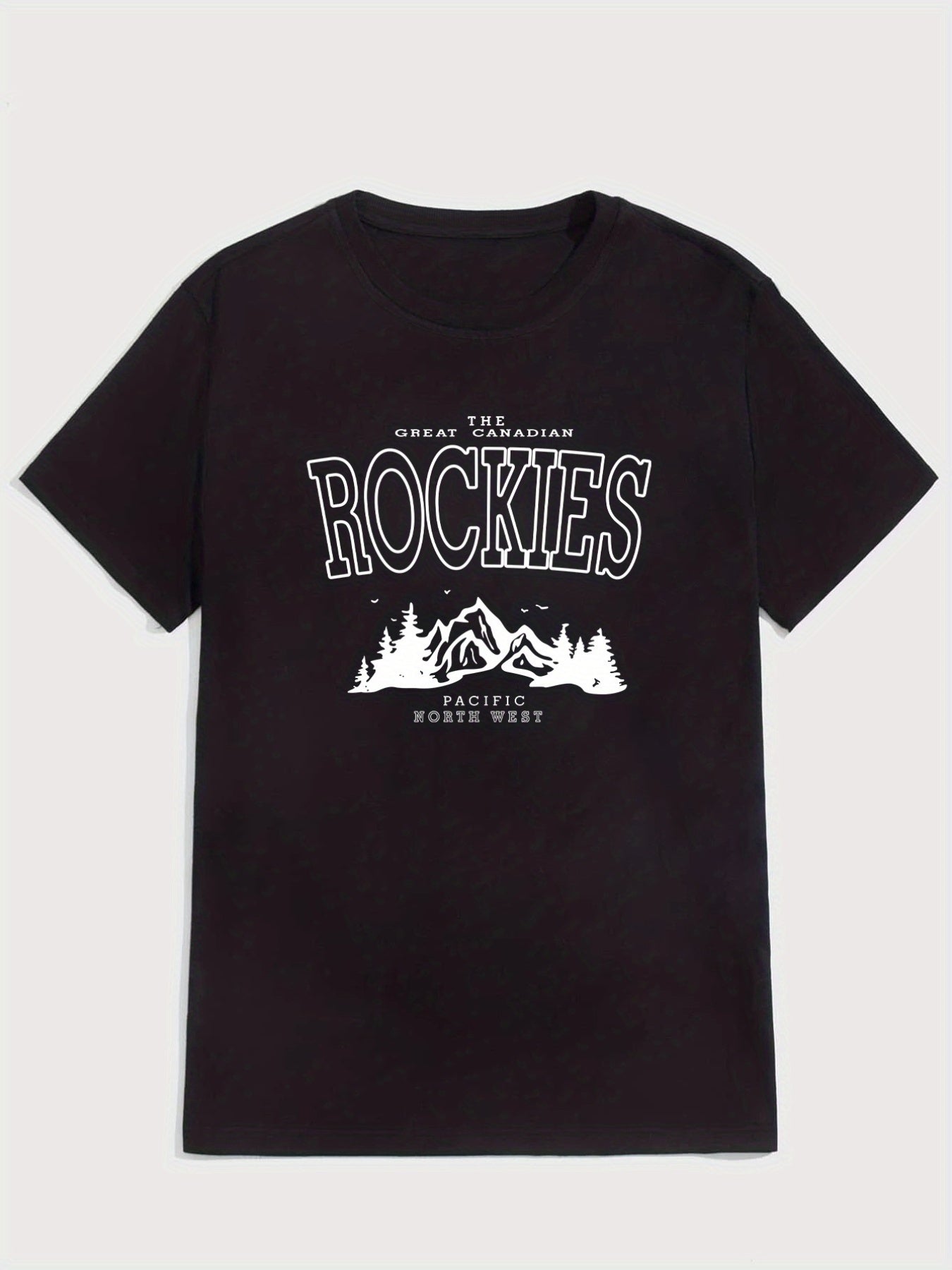 Rocky Mountains, Men's Casual Slightly Elastic Round Neck Pattern T-shirt, Summer Men's Clothing
