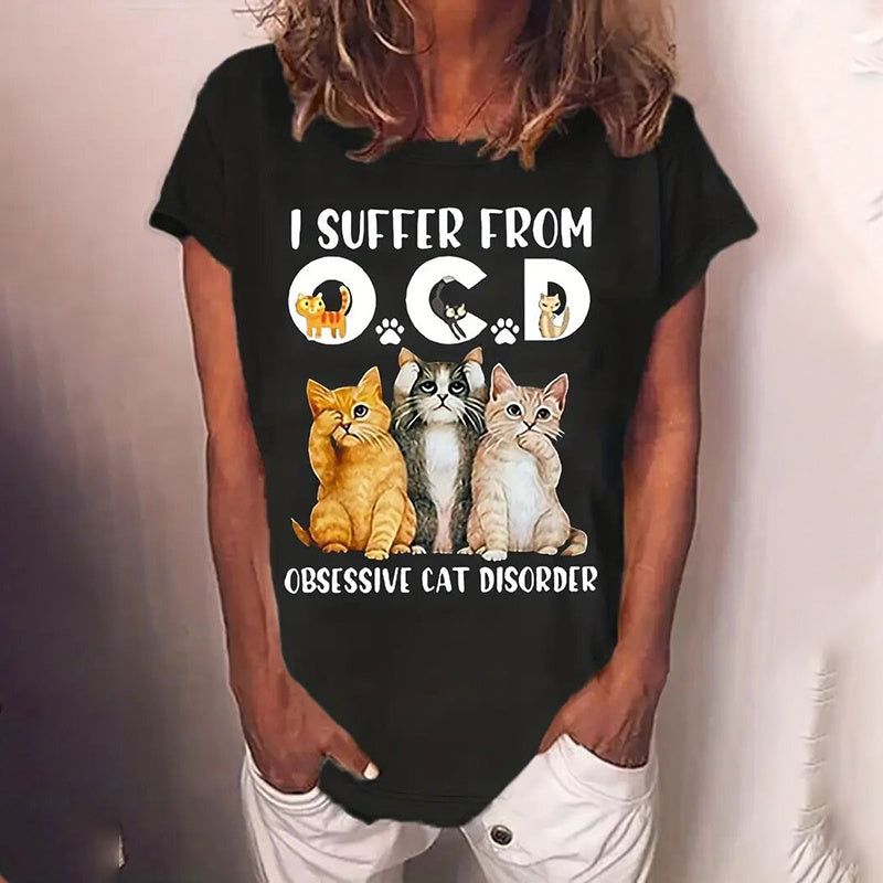 Women's Cute Cat Graphic T-Shirt Casual Crewneck Short Sleeve Summer Top For Cat Lovers And Everyday Wear