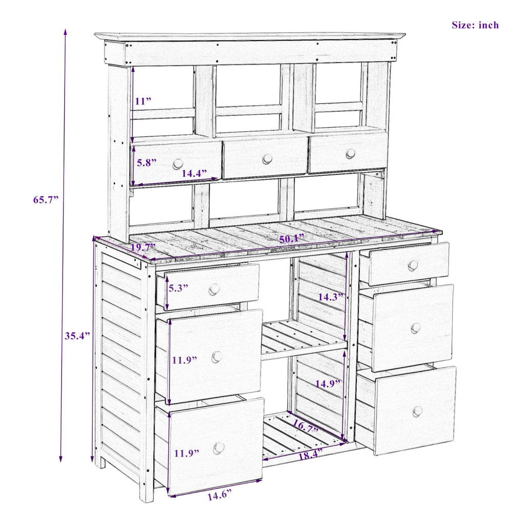 TOPMAX Garden Potting Bench Table - Rustic Design with Multiple Drawers