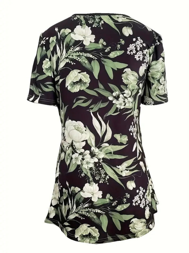 Summer New Short-sleeved Printed Fake Two-piece T-shirt V-neck Fashion Spike Top