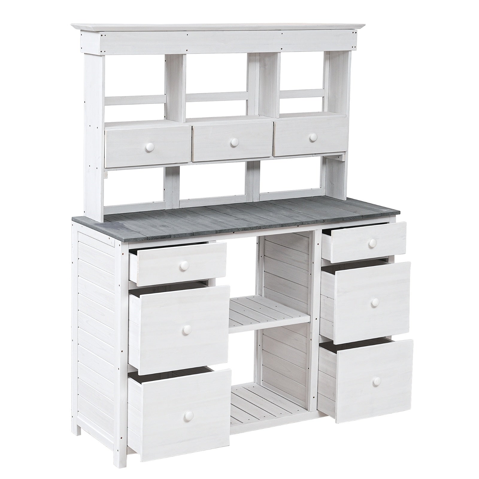 TOPMAX Garden Potting Bench Table - Rustic Design with Multiple Drawers