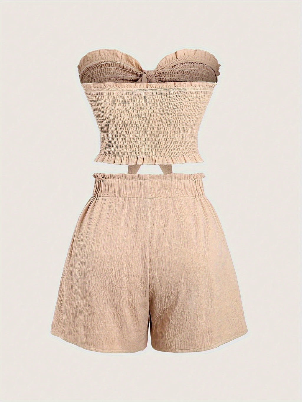 Ladies' Summer Elegant Resort Party Sleeveless Two-Piece Set Sexy Slim-Fit Stretch Wrap Top With Matching Shorts