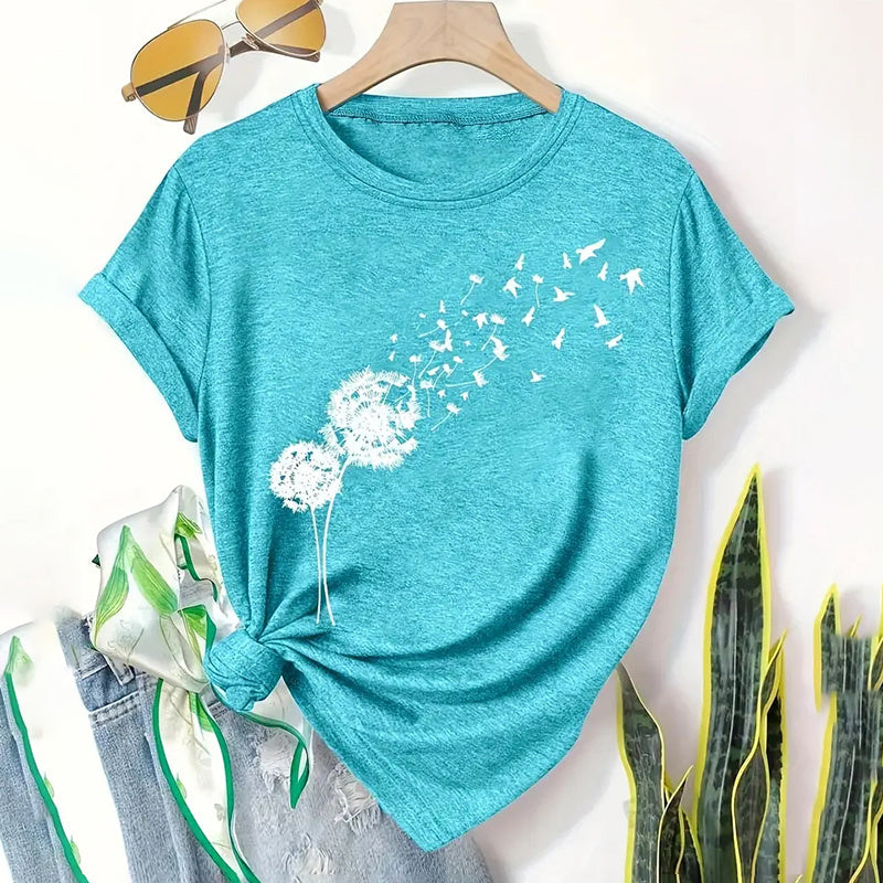 5 Pack Women's Round Neck Short Sleeve Tops - Floral Print Summer Casual Tee Set