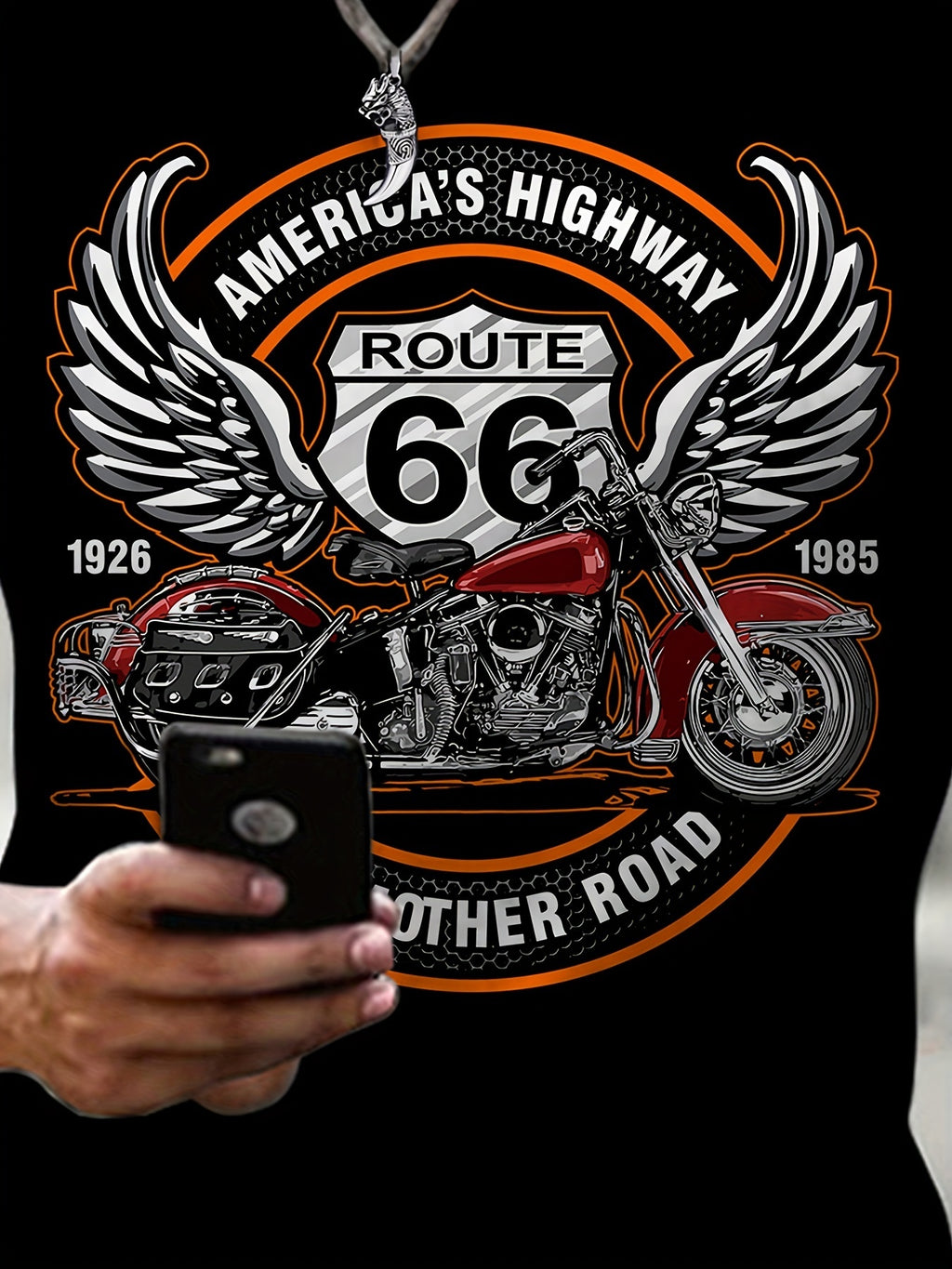 3D Route 66 Motorcycle Printed Men's Fashion Color Block Short Sleeve Round Neck T-shirt, Summer Outdoor