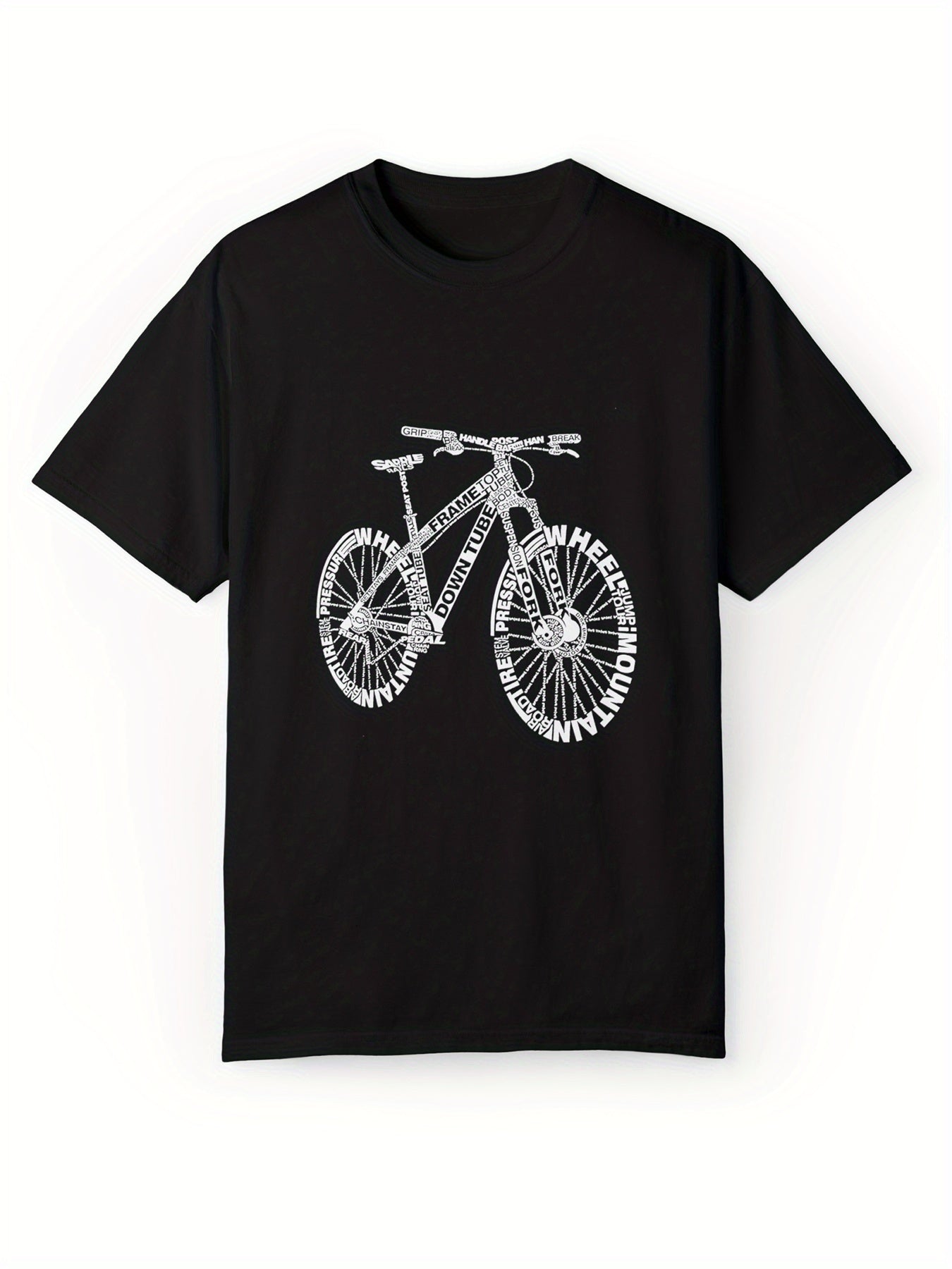 Bicycle Printed Comfortable T-shirt, Summer Men's Casual Street Style Elastic Round Neck T-shirt