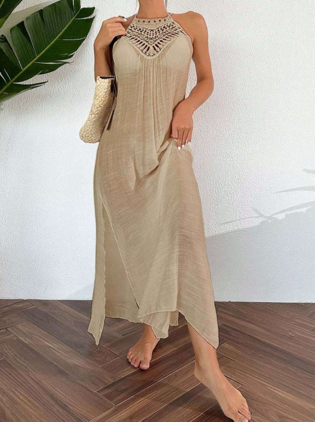 Swim Women Summer Holiday Hollow Out Dress With Halter Neck