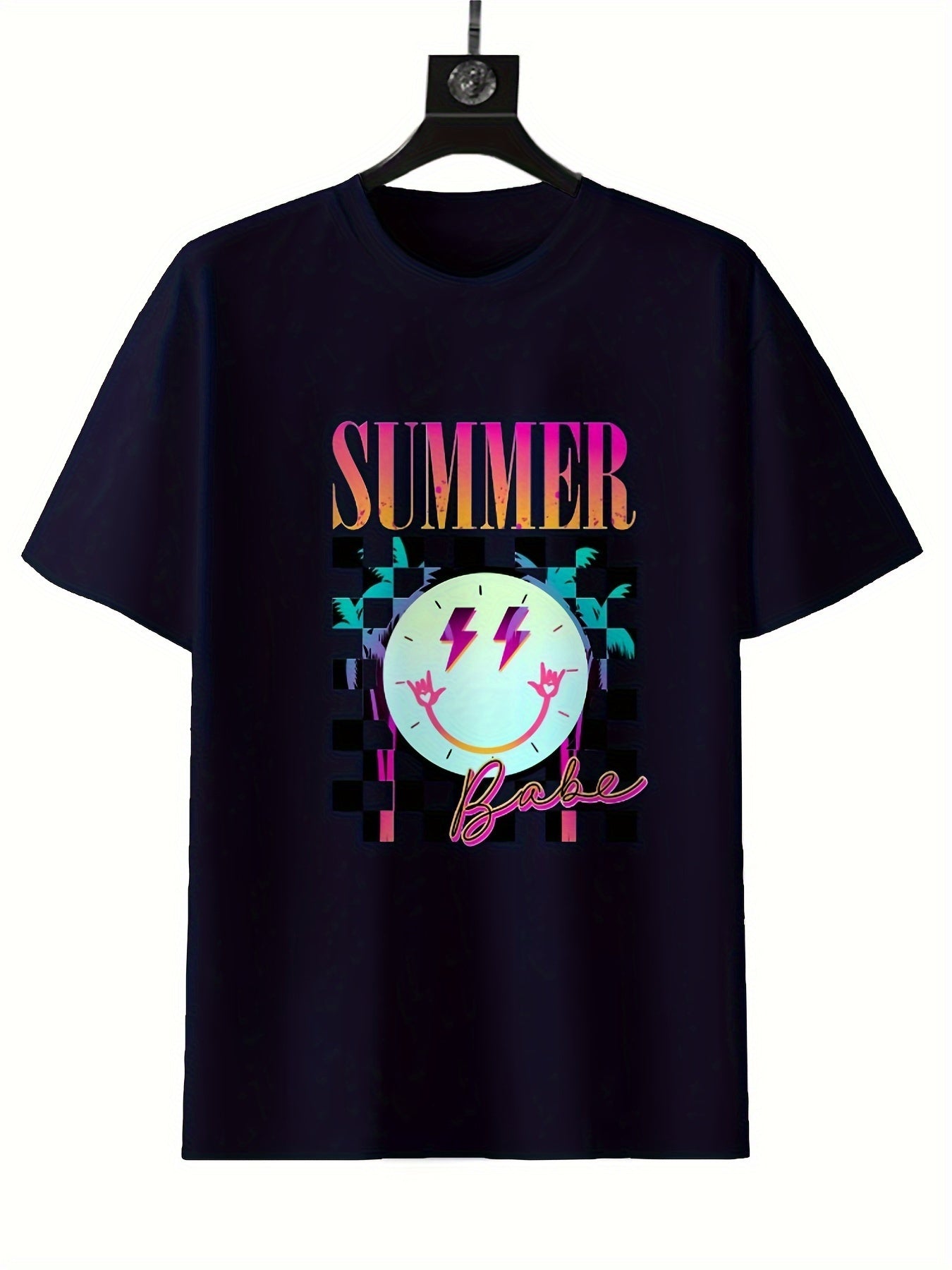 Round Neck Printed T-shirt Casual Short Sleeved Top For Spring And Summer, Personalized And Comfortable For Both Men And Women