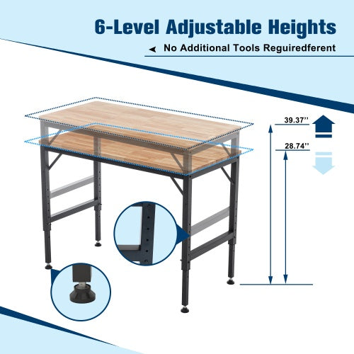 48 Heavy Duty Adjustable Workbench For Garage  Rubber Wood Shop Table W Rubber Pads  Hardwood Workstation Weight Capacity Over 2000 Lbs
