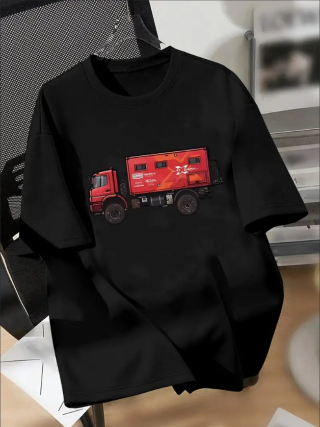 Boys' Casual Crew Neck T-Shirt With Cool Truck Print - Machine Washable - Perfect For Spring Summer