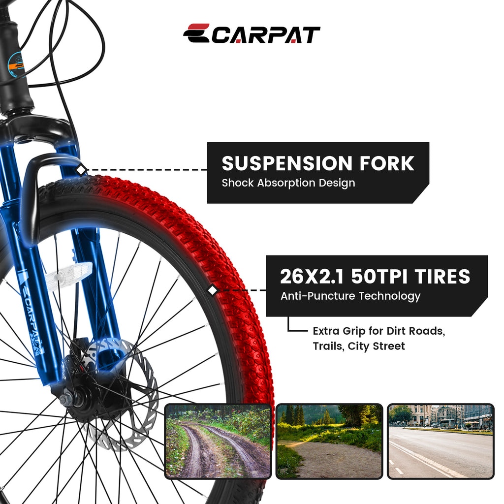 S26102 26 Inch Mountain Bike, Shimano 21 Speeds With Mechanical Disc Brakes, High-Carbon Steel Frame, Suspension Bikes Mountain Bicycle For Teenagers