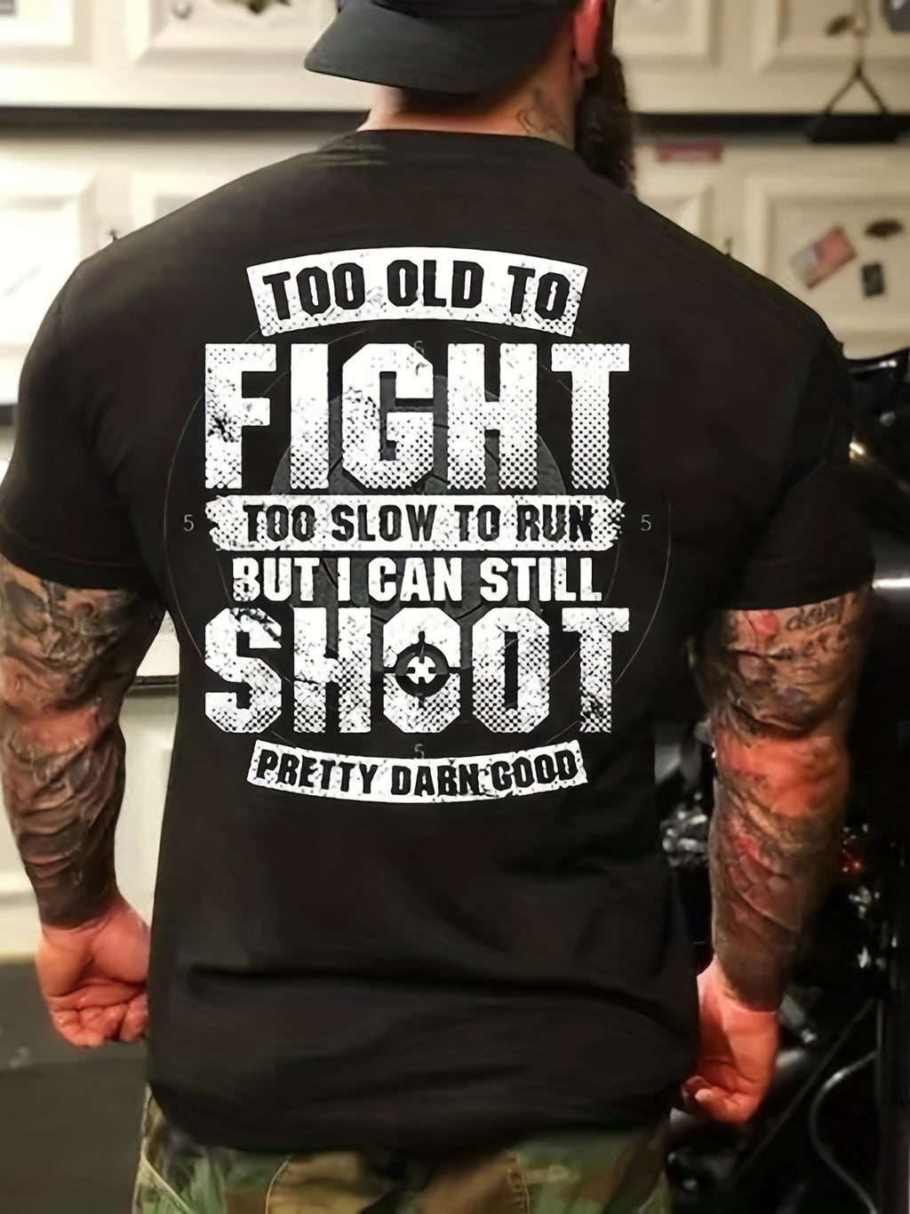 Large Size Men's Combat Shooting Pattern Printed T-shirt, Summer Fashionable Short Sleeved T-shirt, Suitable For Tall And Sturdy Men