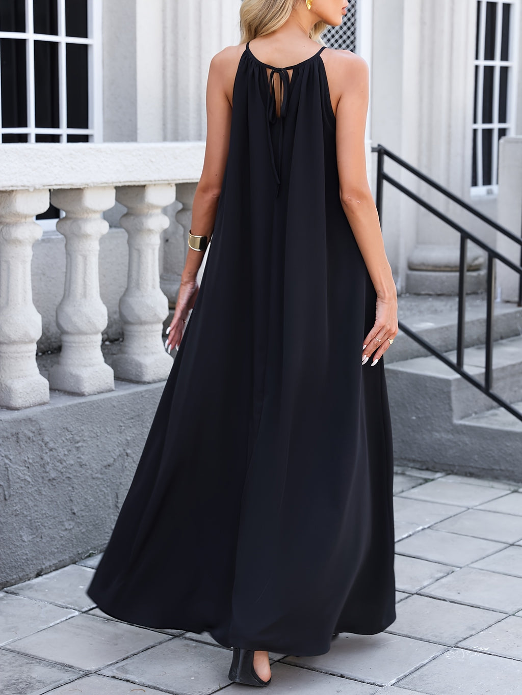 Women's Loose Casual Dress - Essential For Summer Beach Vacations, Festival Off-the-Shoulder Deep V Tie Holiday Dress