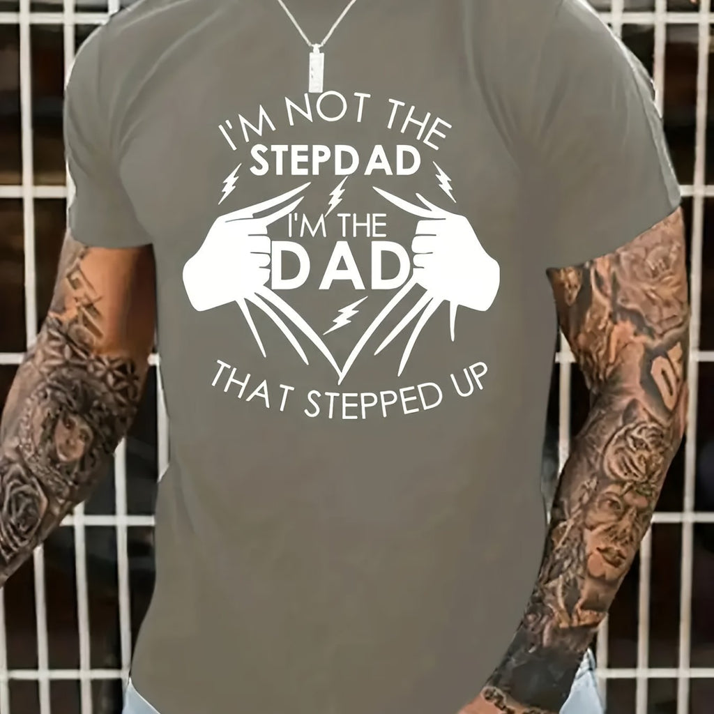 Stand Up Dad Stepfather T-shirt, Men's T-shirt, Summer, Spring, Autumn Casual Short Sleeved T-shirt, Top As Gifts