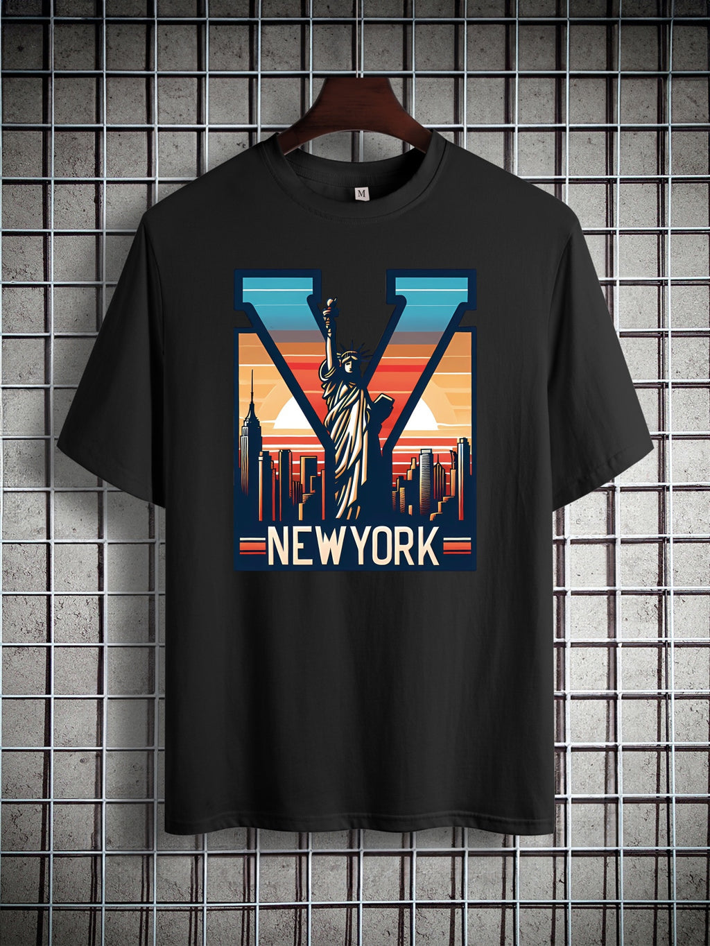 NEW YORK&Letters Printed Men's Round Neck Short Sleeve T-shirt Fashion T-shirt, Casual And Comfortable Breathable Top Spring Summer Holiday Men's Wear As A Gift