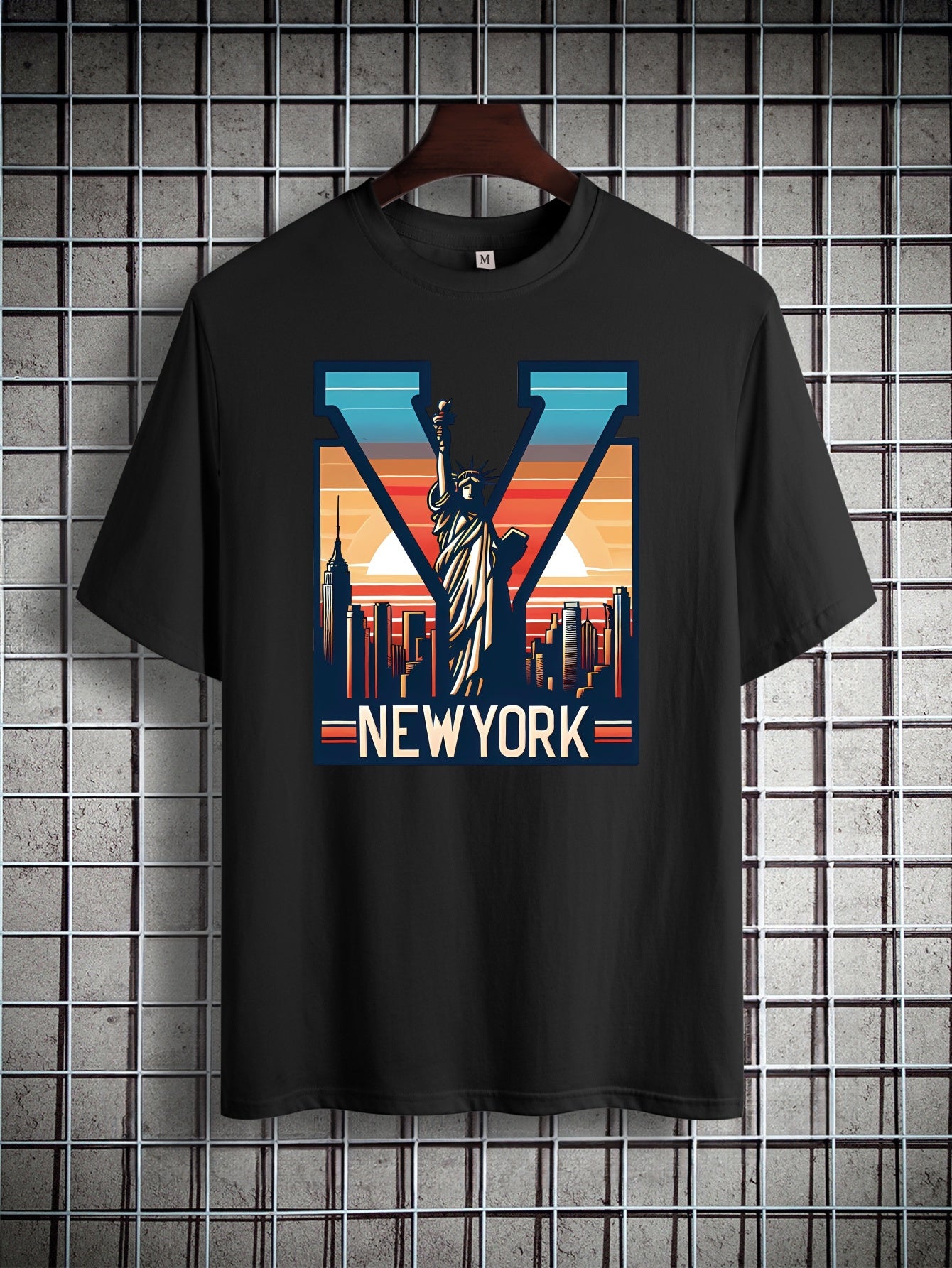 NEW YORK&Letters Printed Men's Round Neck Short Sleeve T-shirt Fashion T-shirt, Casual And Comfortable Breathable Top Spring Summer Holiday Men's Wear As A Gift
