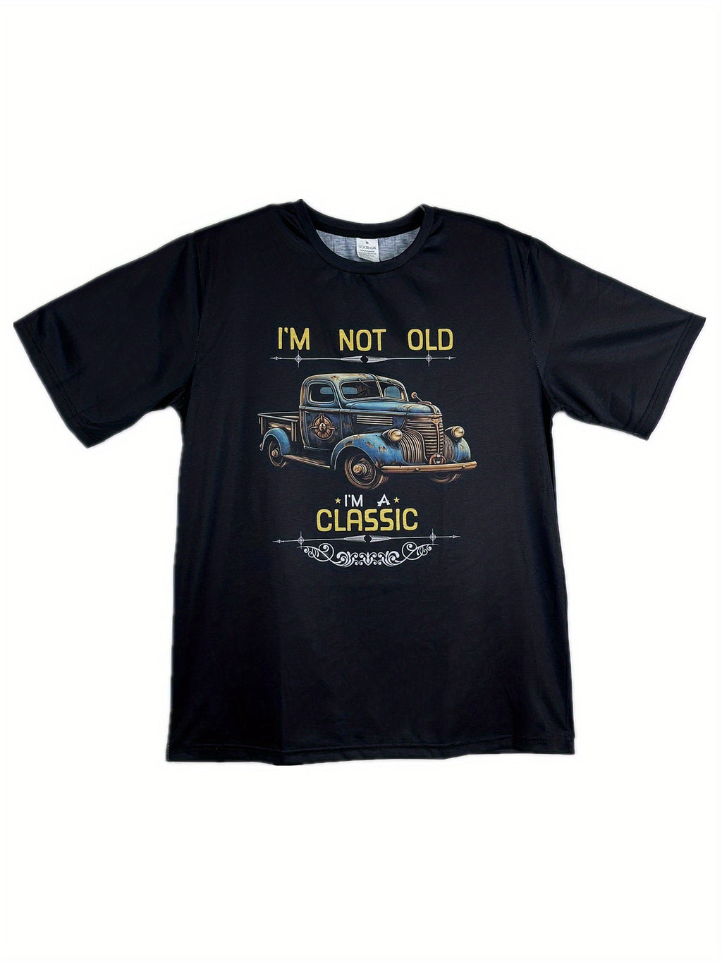 Retro And Rusty Car Patterns And Letter Prints I'm Not Old, I'm Classic Round Neck Short Sleeved T-shirt, Men's Summer Outdoor Casual Fashion Top