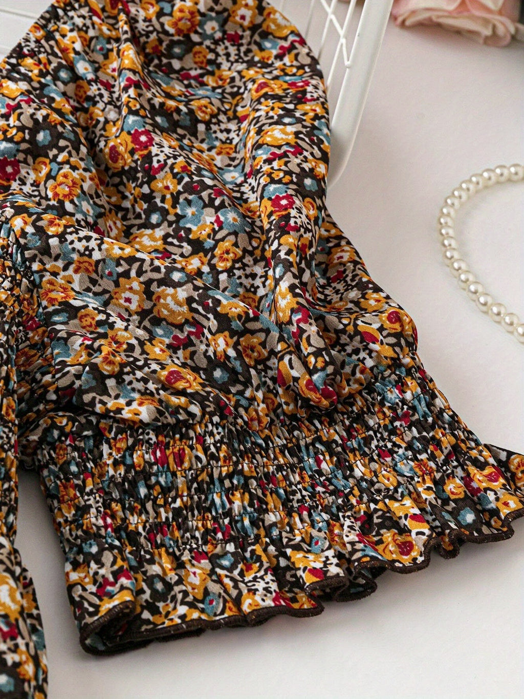 Women's Plus Size Elegant Shirred All-Over Print Blouse - Summer Stylish Square Neck Work Top