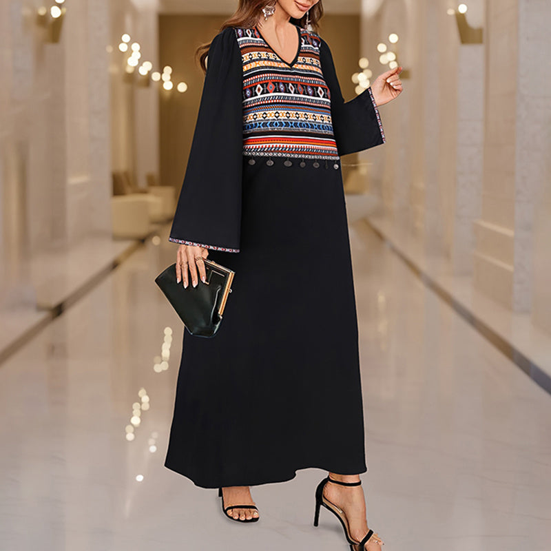 Women's Plus Size Casual Summer Boho Print Dress V Neck Loose Fit Long Maxi Beach Dresses