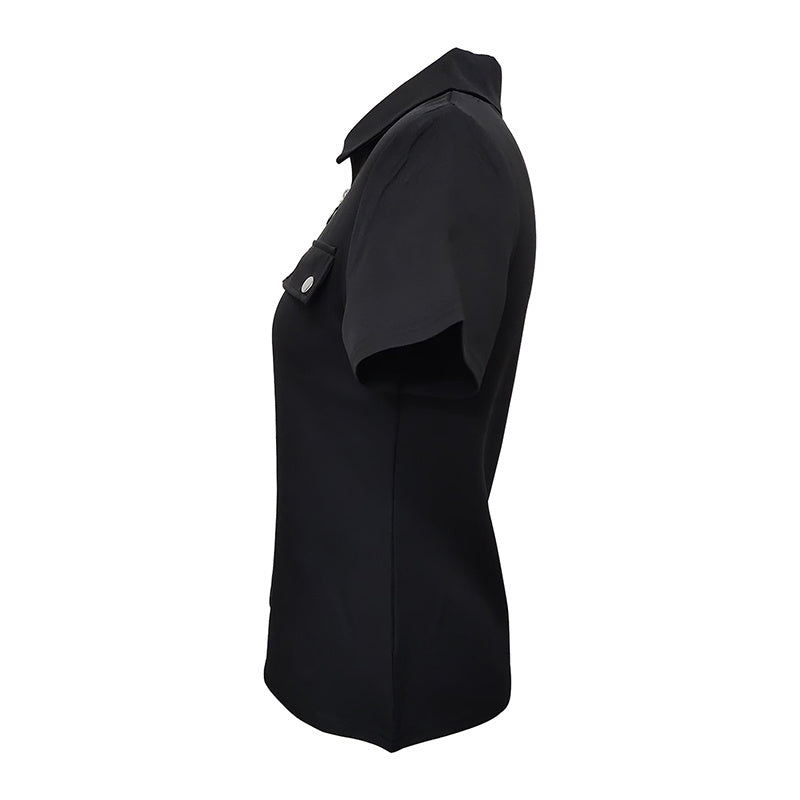 Women's Zipper Polo Shirts Short Sleeve Summer Collared Down T Shirts Top Casual Loose Fit Blouses