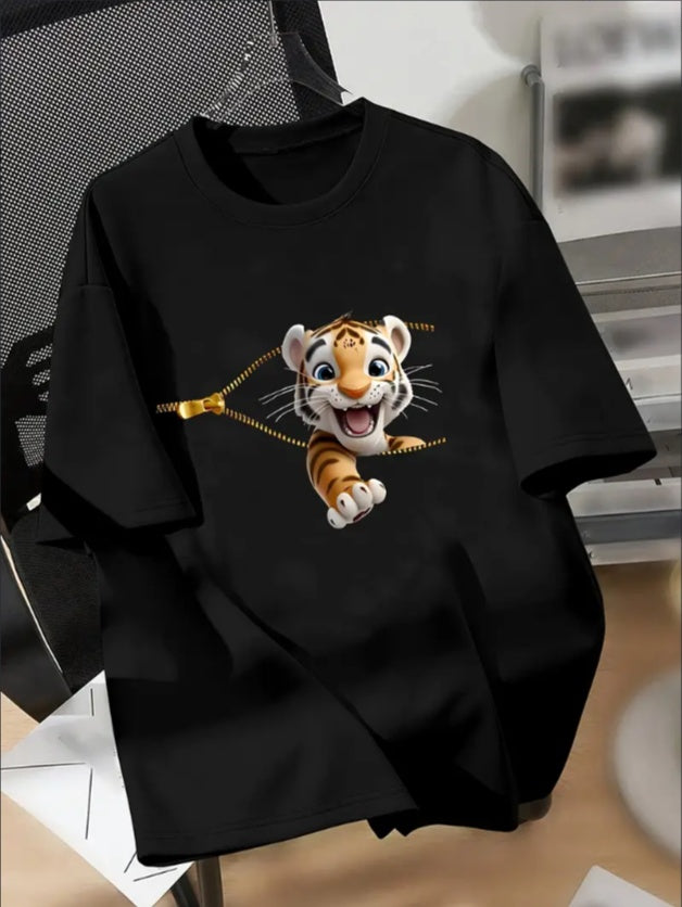 Boys' Tiger Graphic Tee - Casual & Comfy  Machine Washable - Perfect For Spring Summer, KUQIQIBOY