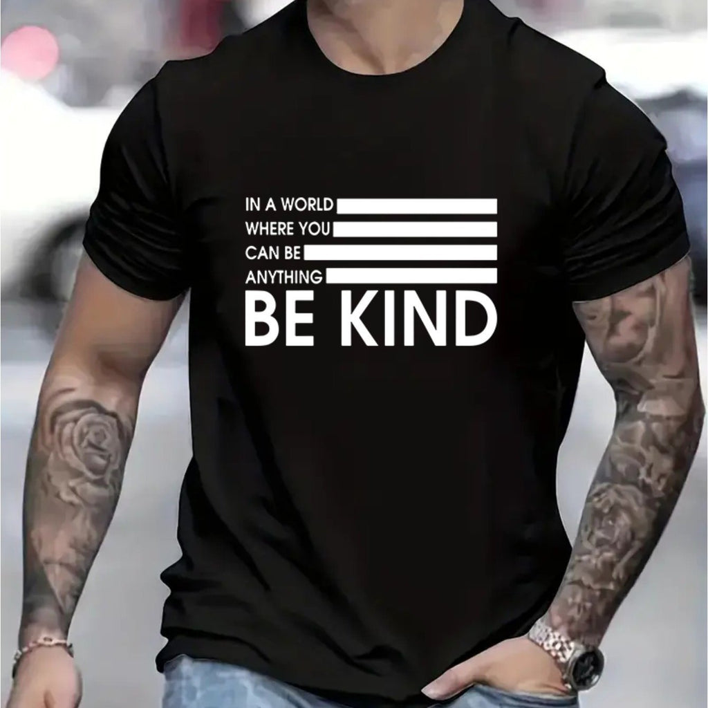 BE KING Pattern Men's Short Sleeve T-shirt, Comfortable Stretch Summer Fashion T-shirt, Casual Daily Style Fashion Clothing