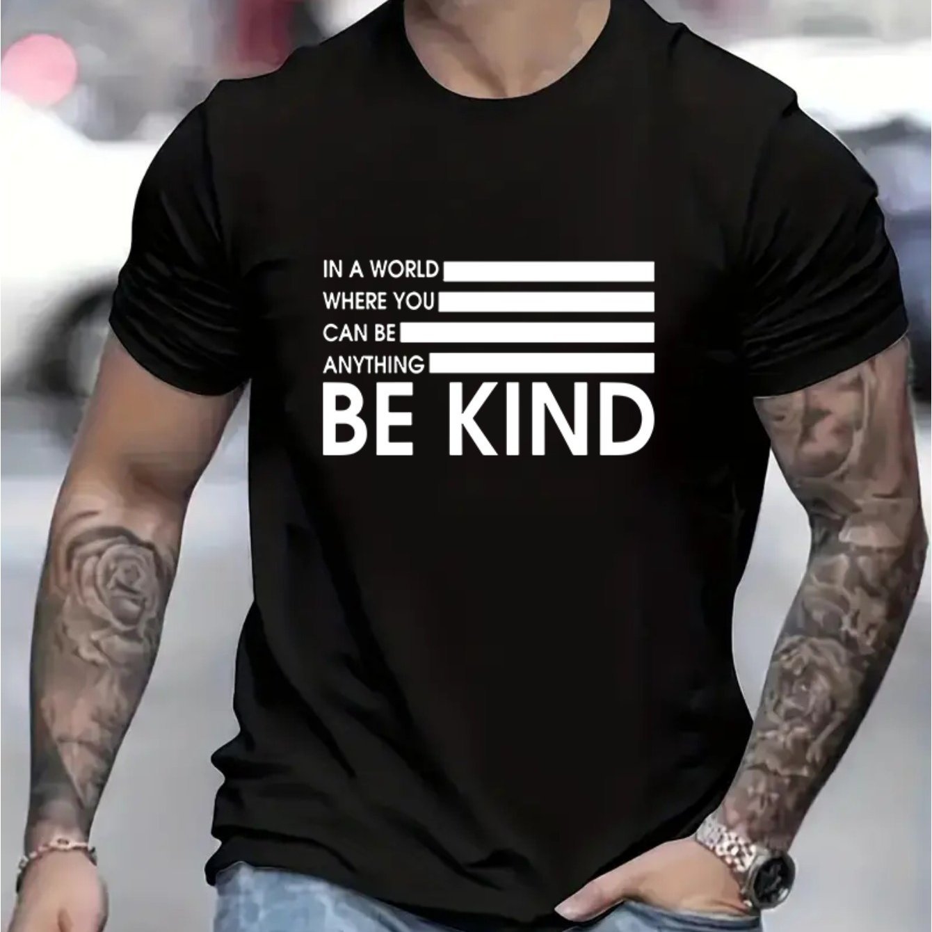 BE KING Pattern Men's Short Sleeve T-shirt, Comfortable Stretch Summer Fashion T-shirt, Casual Daily Style Fashion Clothing