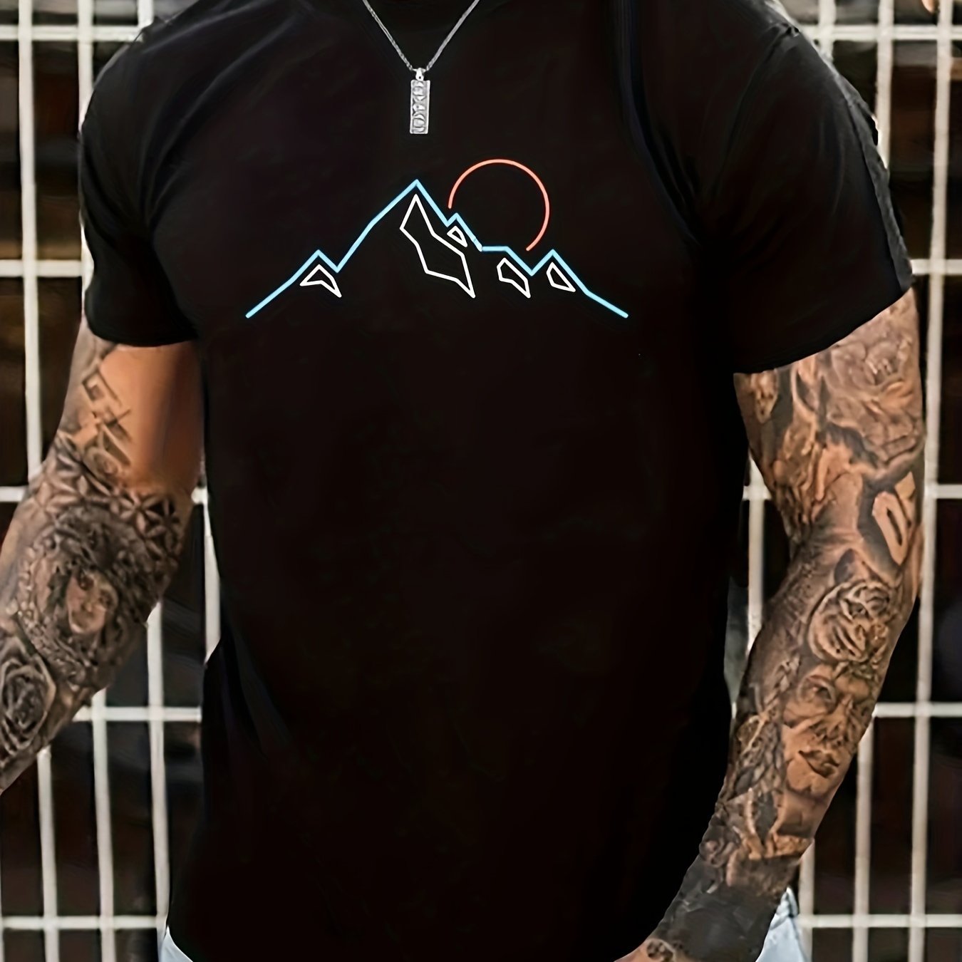 Mountain Graphic Men's Short Sleeve T-shirt, Comfortable Stretch Summer Fashion T-shirt, Casual Daily Style Fashion Clothing