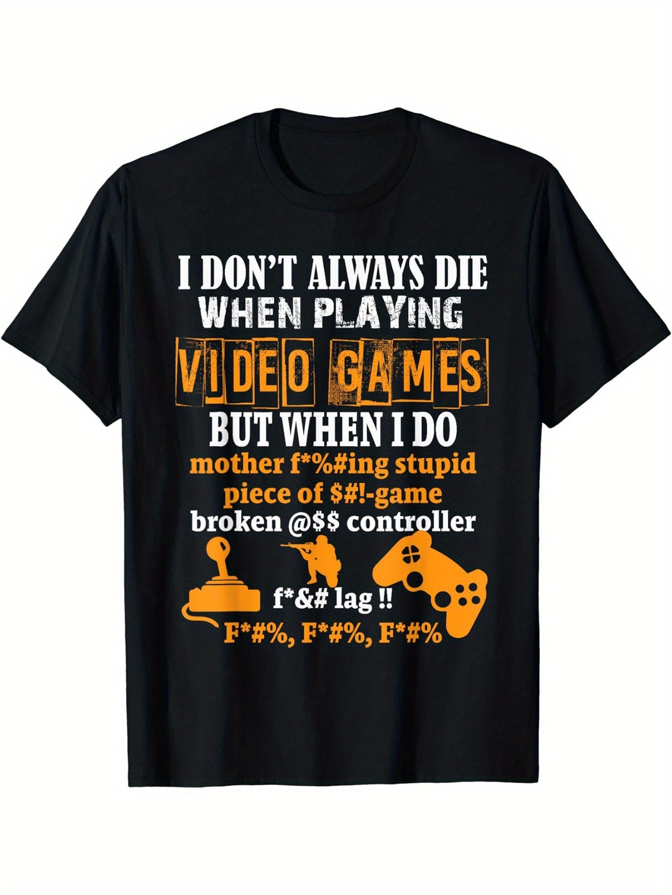 Round Neck Letter And Game Console Printed Men's Fashionable Summer Short Sleeved Sports T-shirt, Comfortable And Versatile