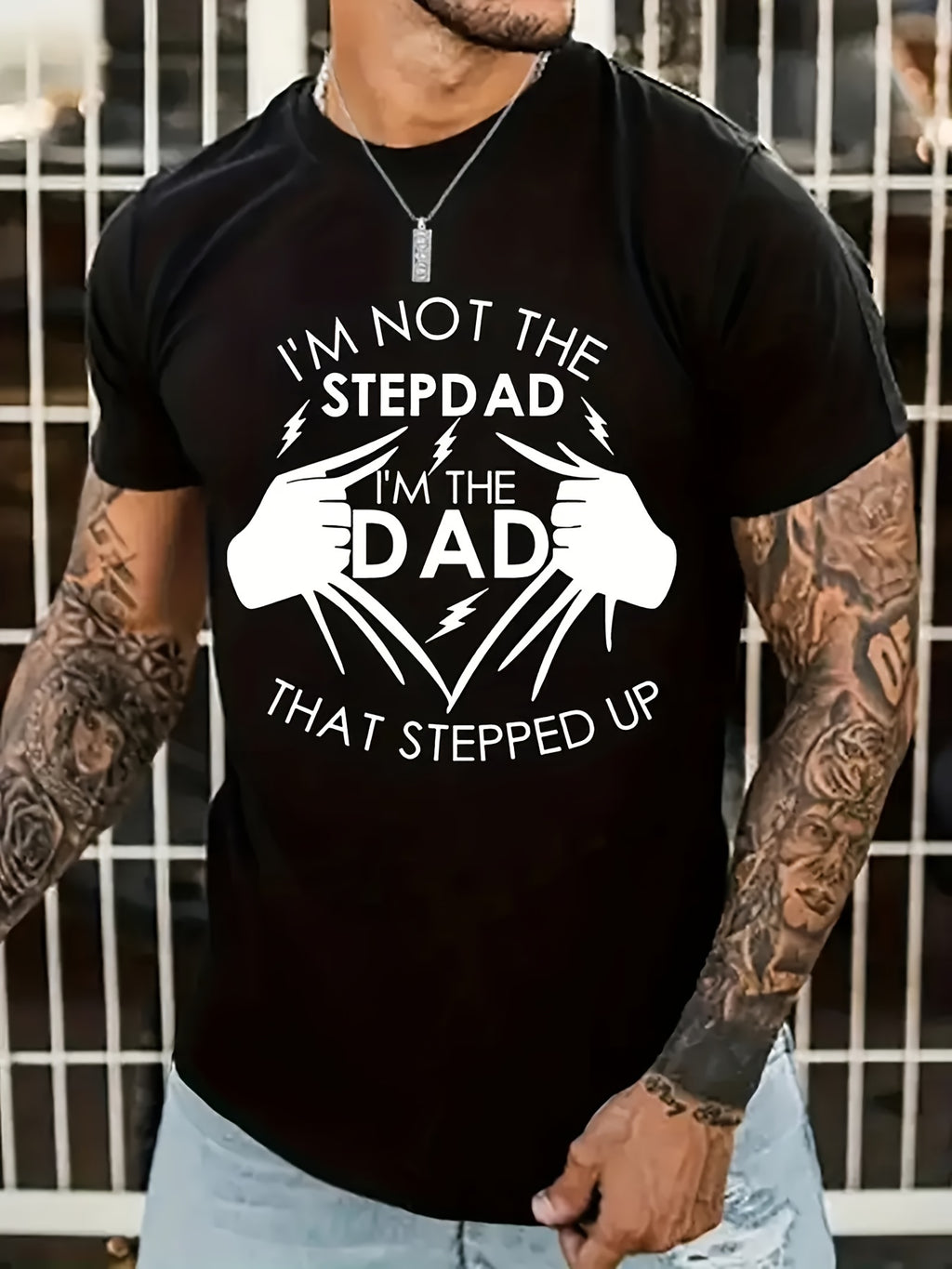 Stand Up Dad Stepfather T-shirt, Men's T-shirt, Summer, Spring, Autumn Casual Short Sleeved T-shirt, Top As Gifts
