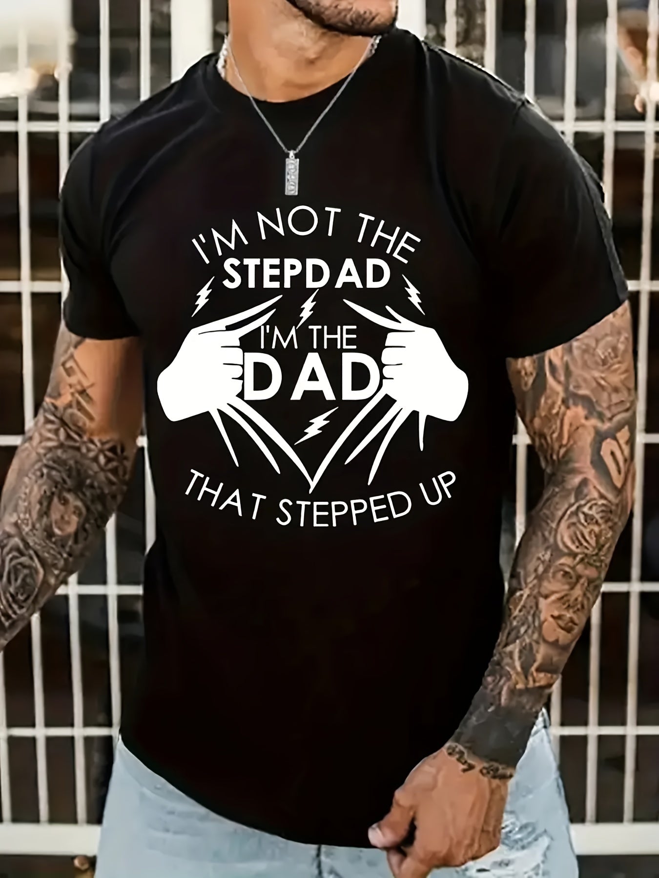 Stand Up Dad Stepfather T-shirt, Men's T-shirt, Summer, Spring, Autumn Casual Short Sleeved T-shirt, Top As Gifts