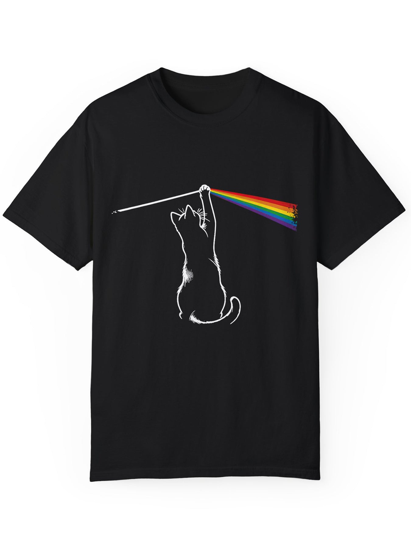 Men's Summer Comfortable T-shirt, Cat&rainbow Printed Short Sleeved T-shirt, Fashionable Casual Top For Daily Life