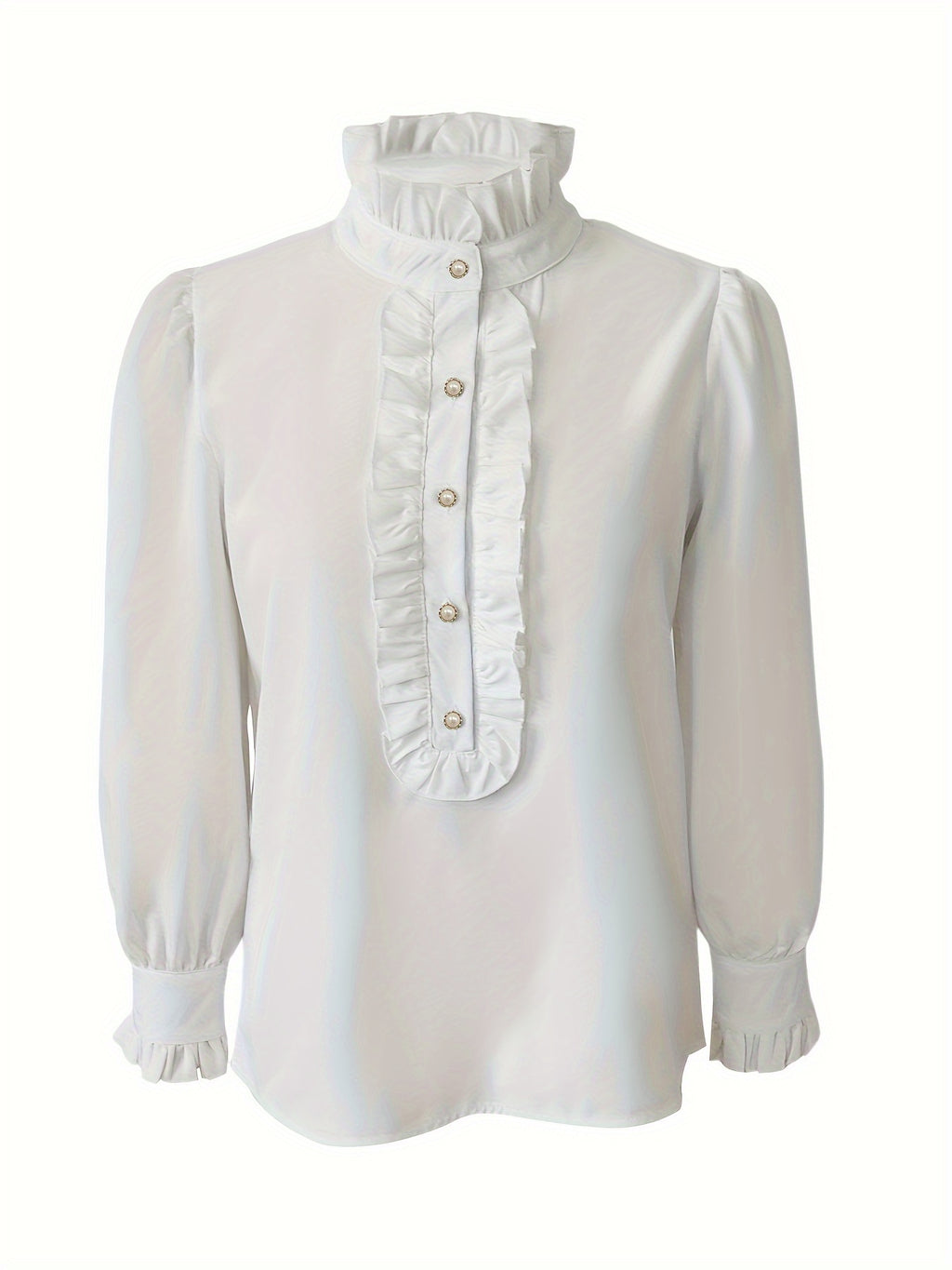 Fashionable Stand-up Collar Long-sleeved Shirt With Lotus Leaf Hem