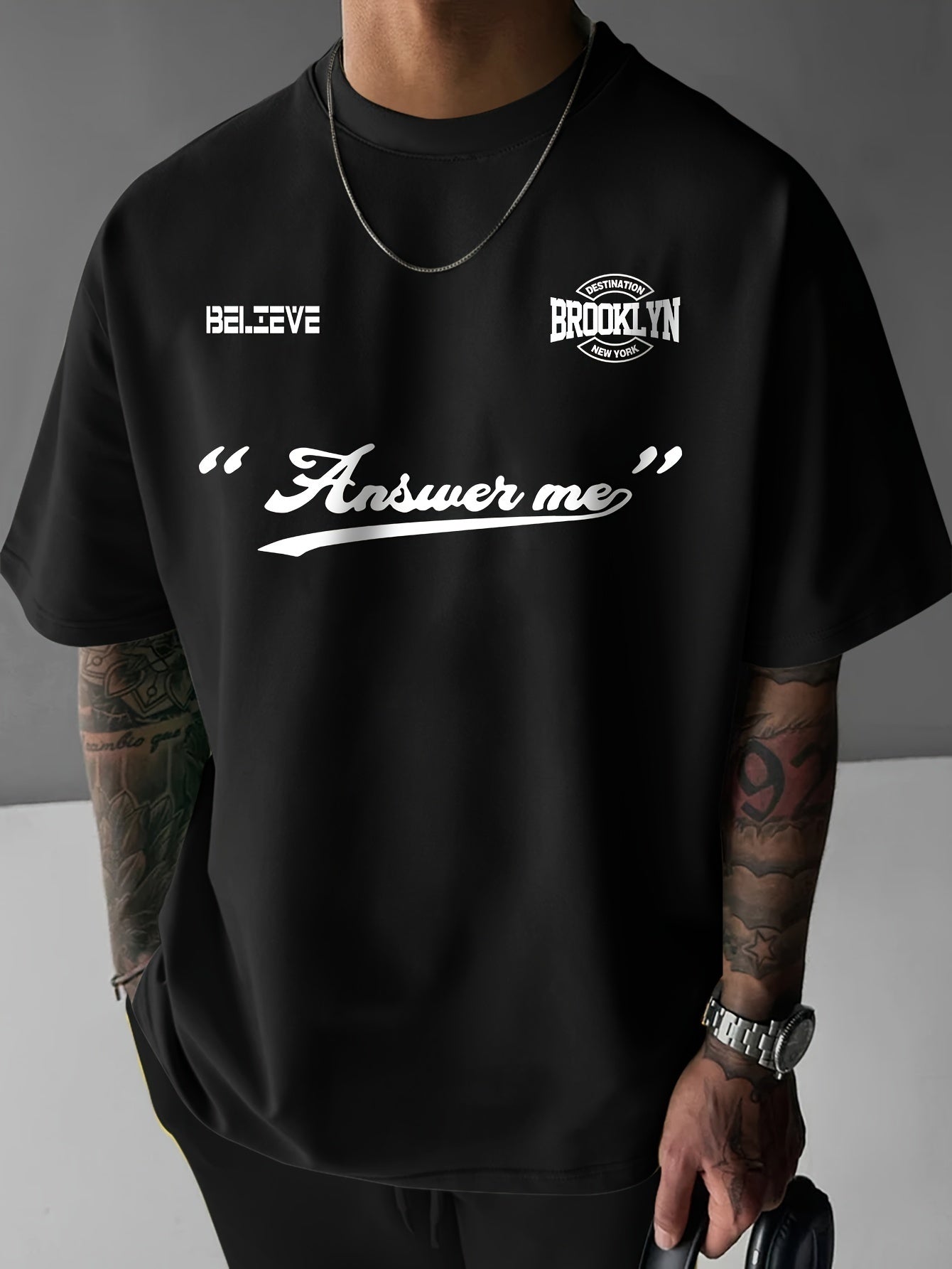 Brooklyn Symmetrical Design Print, Men's Summer Spring Round Neck Street Style Short Sleeved T-shirt