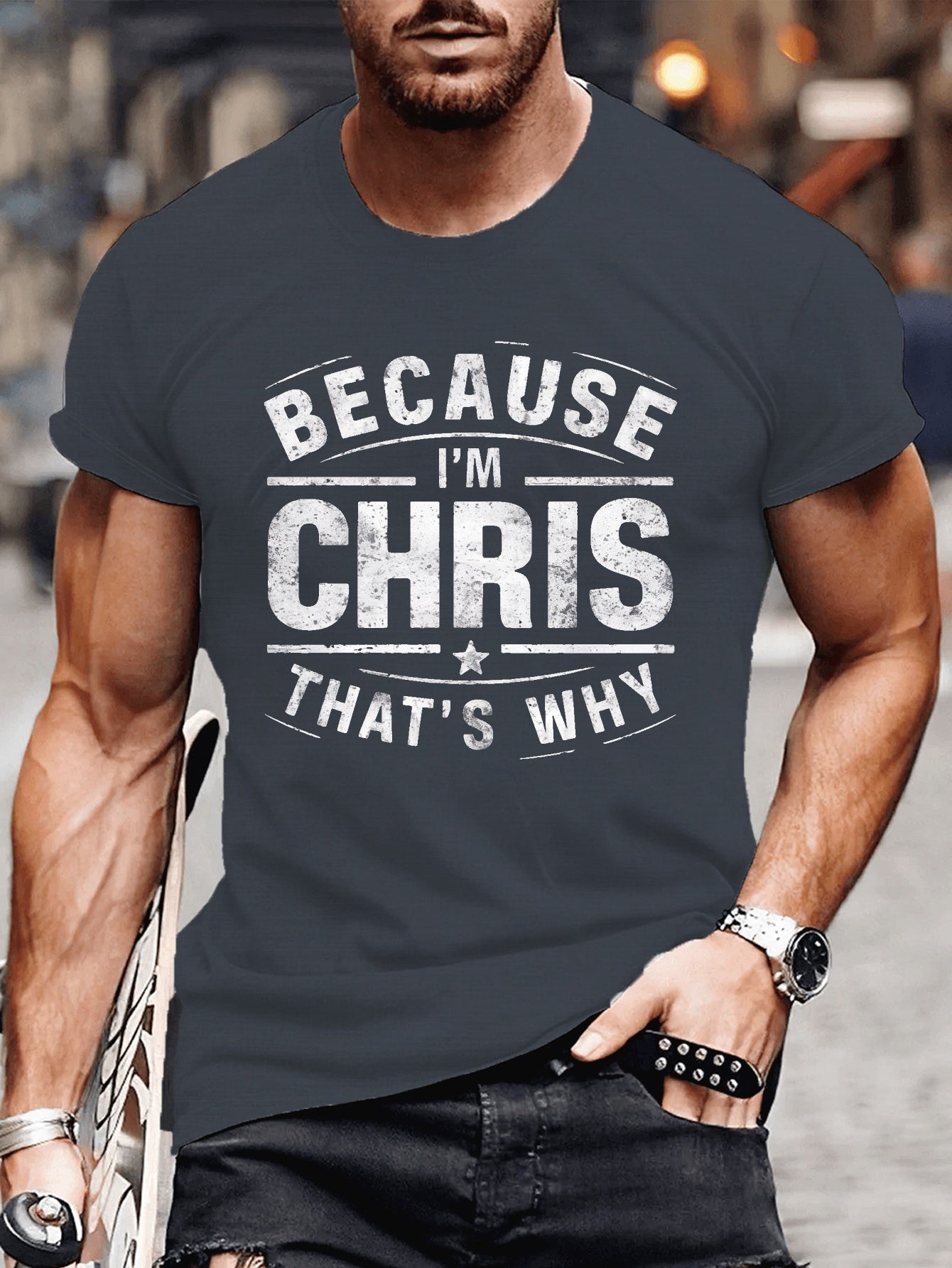 Chris Illustrated Printed Casual Short Sleeved T-shirt, Men's Round Neck Multifunctional Summer Outdoor Top